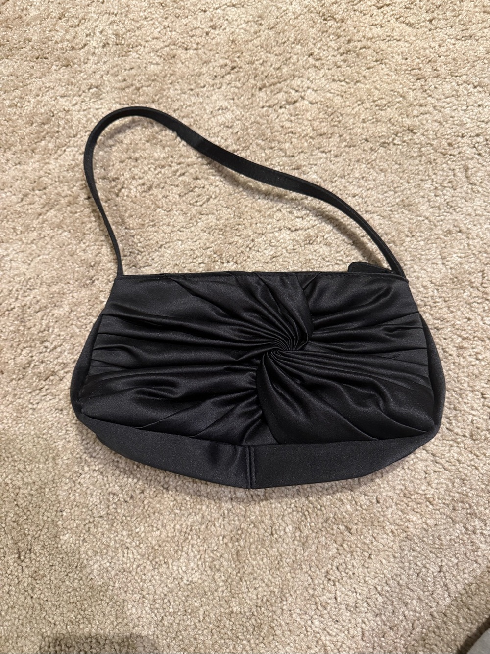 La Regale Vintage Black Satin Pleated Swirl Evening Bag Clutch